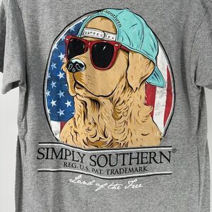 Simply Southern TShirt Golden Retriever Land Of The Free USA S Gray Short Sleeve
